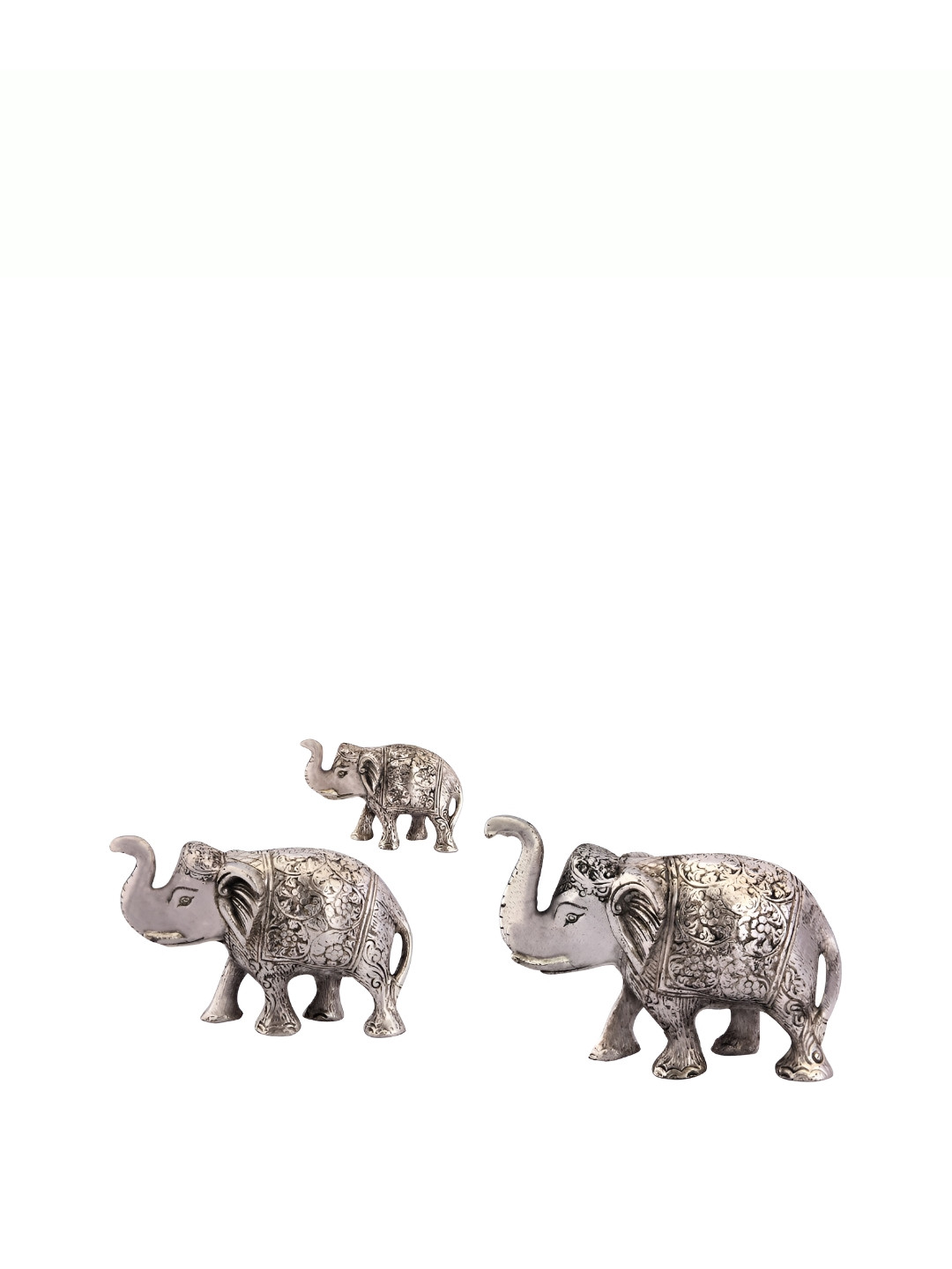 HANDICRAFTS PARADISE Elephant Silver Metal Metallic Living Room Hand-Crafted Set of 3 Small Showpieces - 1.7 Inches