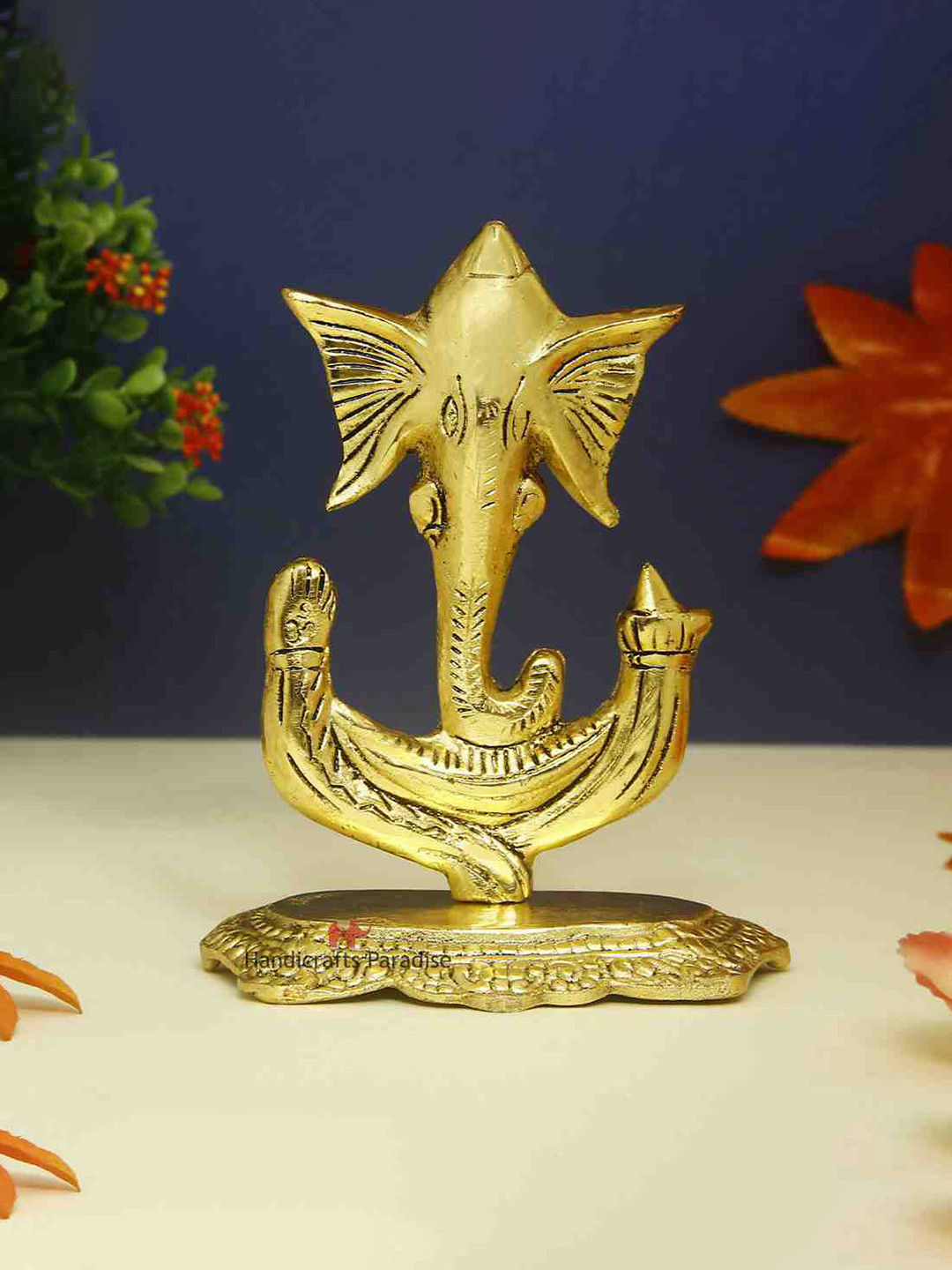 HANDICRAFTS PARADISE Ganesha Gold Metal Metallic Prayer Room Hand-Crafted Small Showpiece - 7.2 Inches