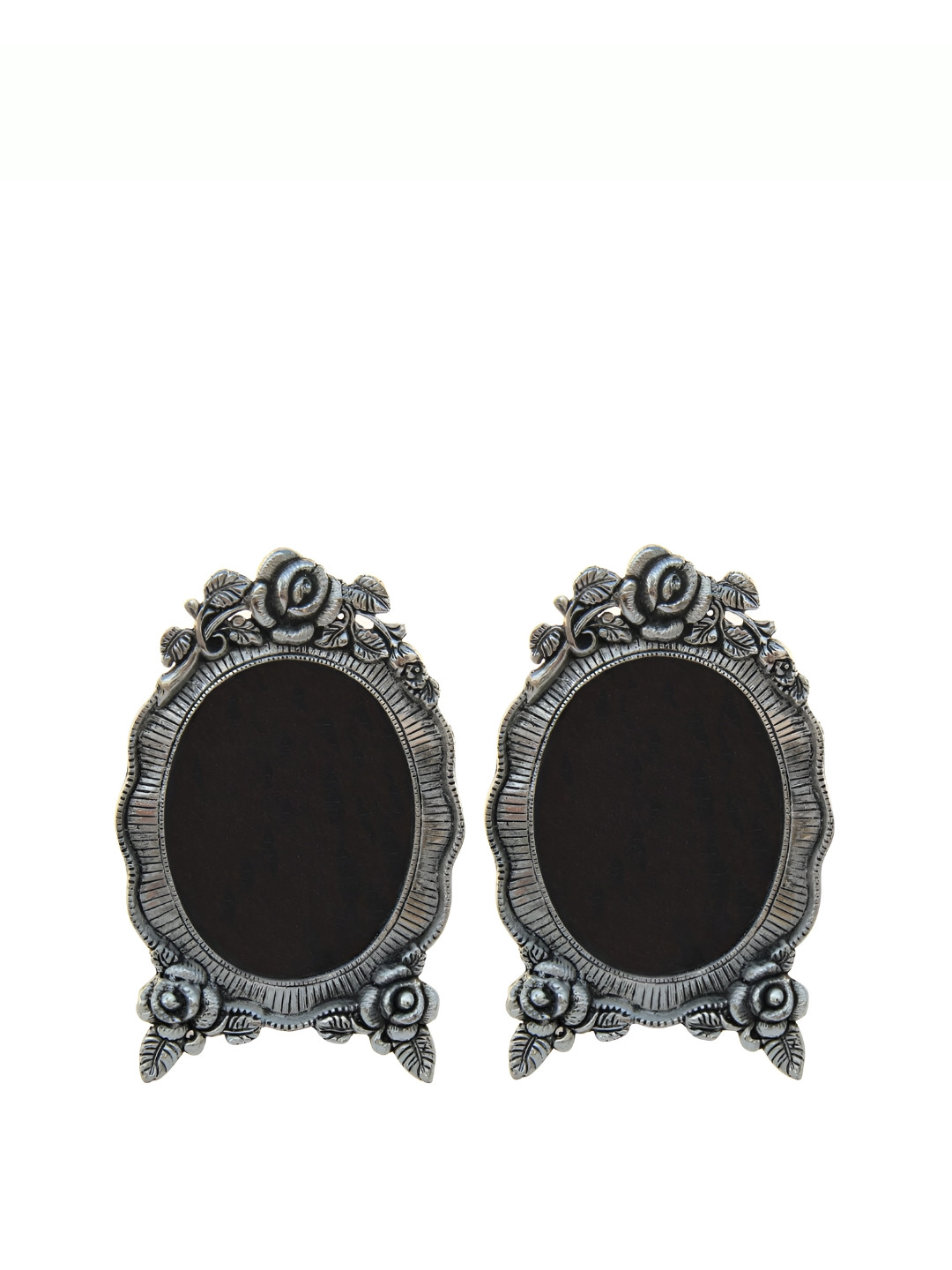 HANDICRAFTS PARADISE Photo Frame Pair Silver Metal Metallic Living Room Hand-Crafted Set of 2 Small Showpieces - 8.1 Inches
