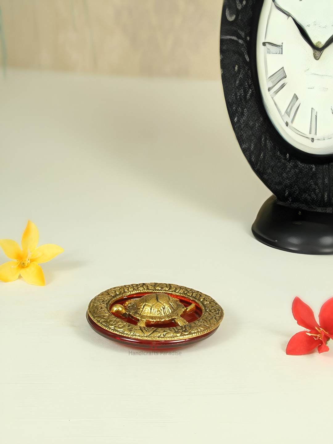 HANDICRAFTS PARADISE Tortoise Gold Metal Metallic Living Room Set of 2 Tiny Showpieces - 4.3 Inches