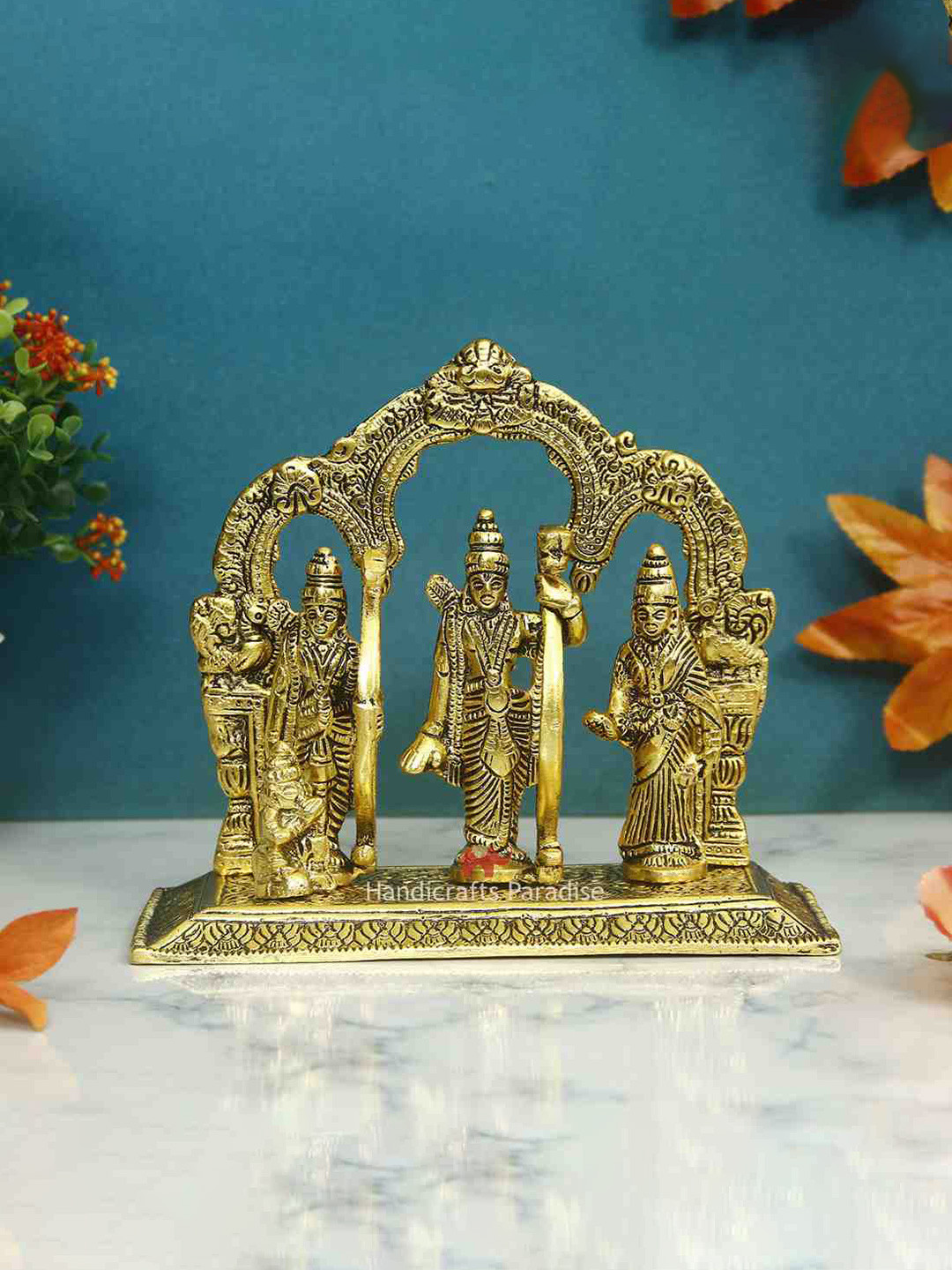 HANDICRAFTS PARADISE Ram Darbar Gold Metal Metallic Prayer Room Small Showpiece - 8.5 Inches