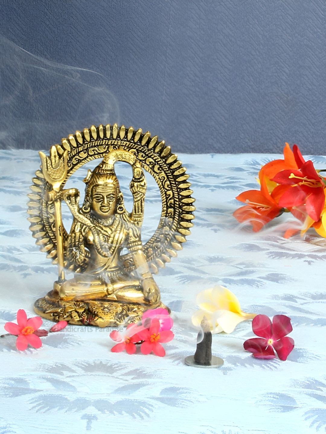 HANDICRAFTS PARADISE Shiva Sitting Gold Metal Metallic Prayer Room Small Showpiece - 4.8 Inches