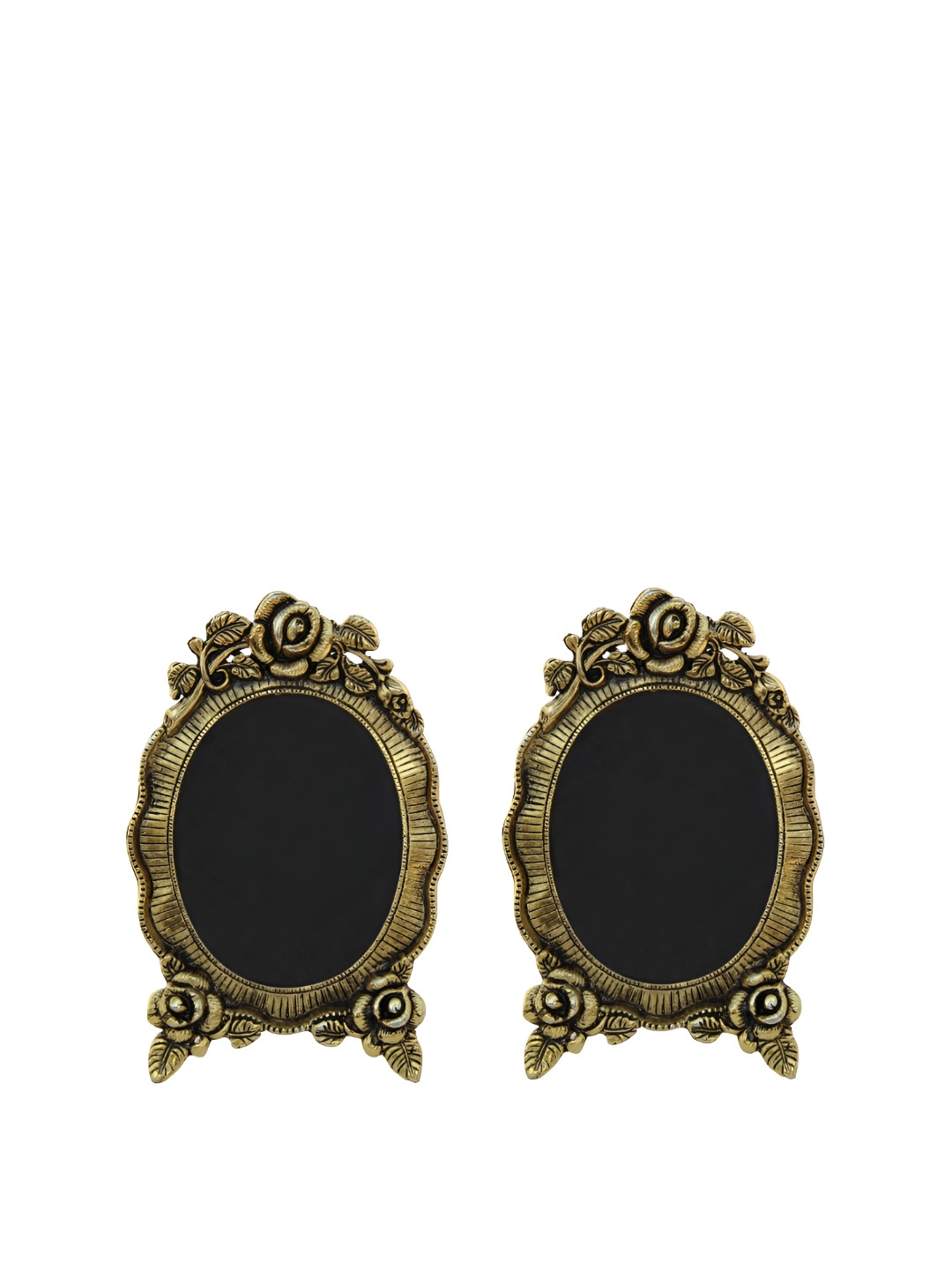 HANDICRAFTS PARADISE Photo Frame Pair Gold Metal Metallic Living Room Set of 2 Small Showpieces - 8.1 Inches