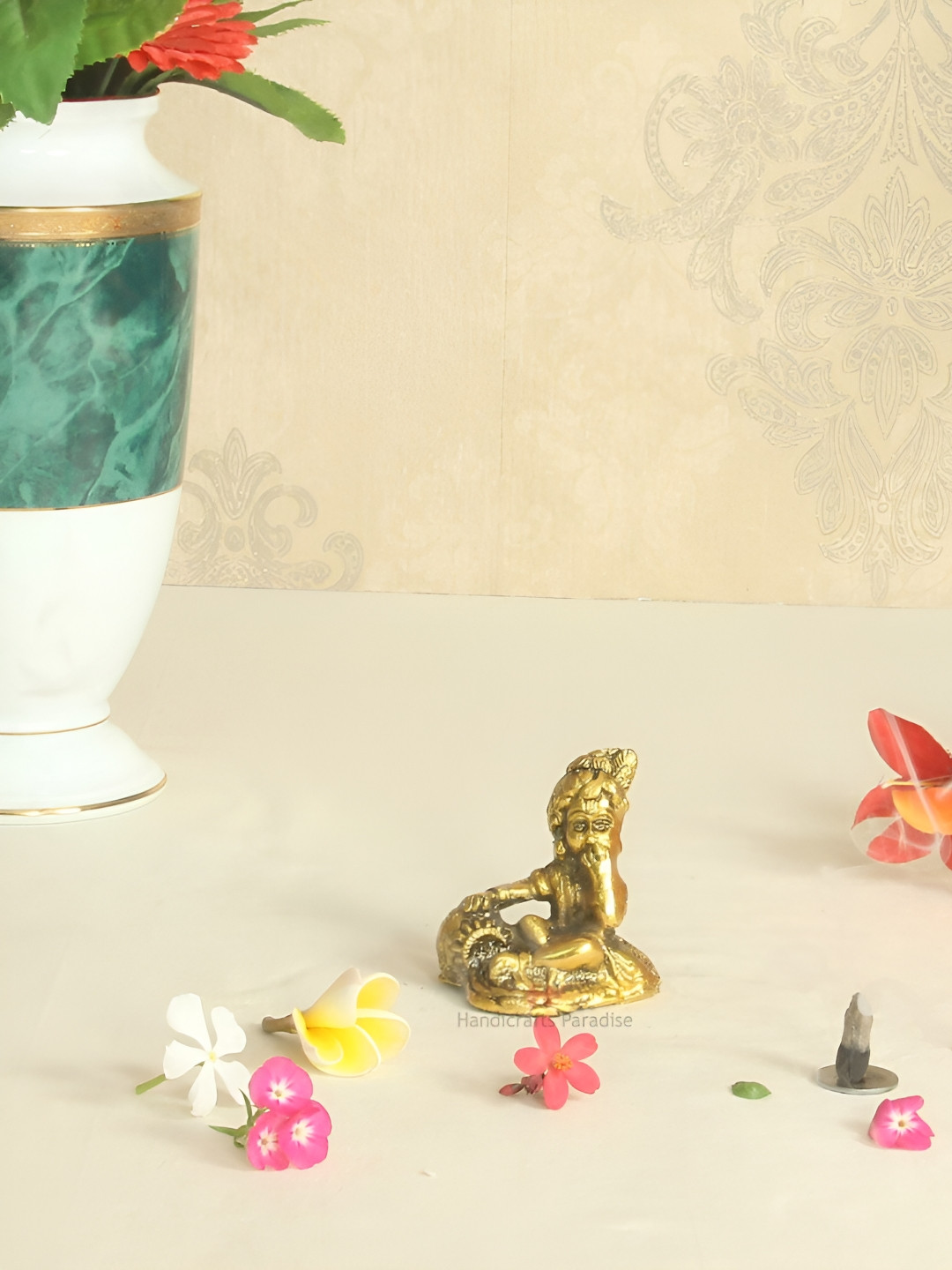 HANDICRAFTS PARADISE Bal Krishna Eating Butter Gold Metal Metallic Prayer Room Tiny Showpiece - 2.8 Inches