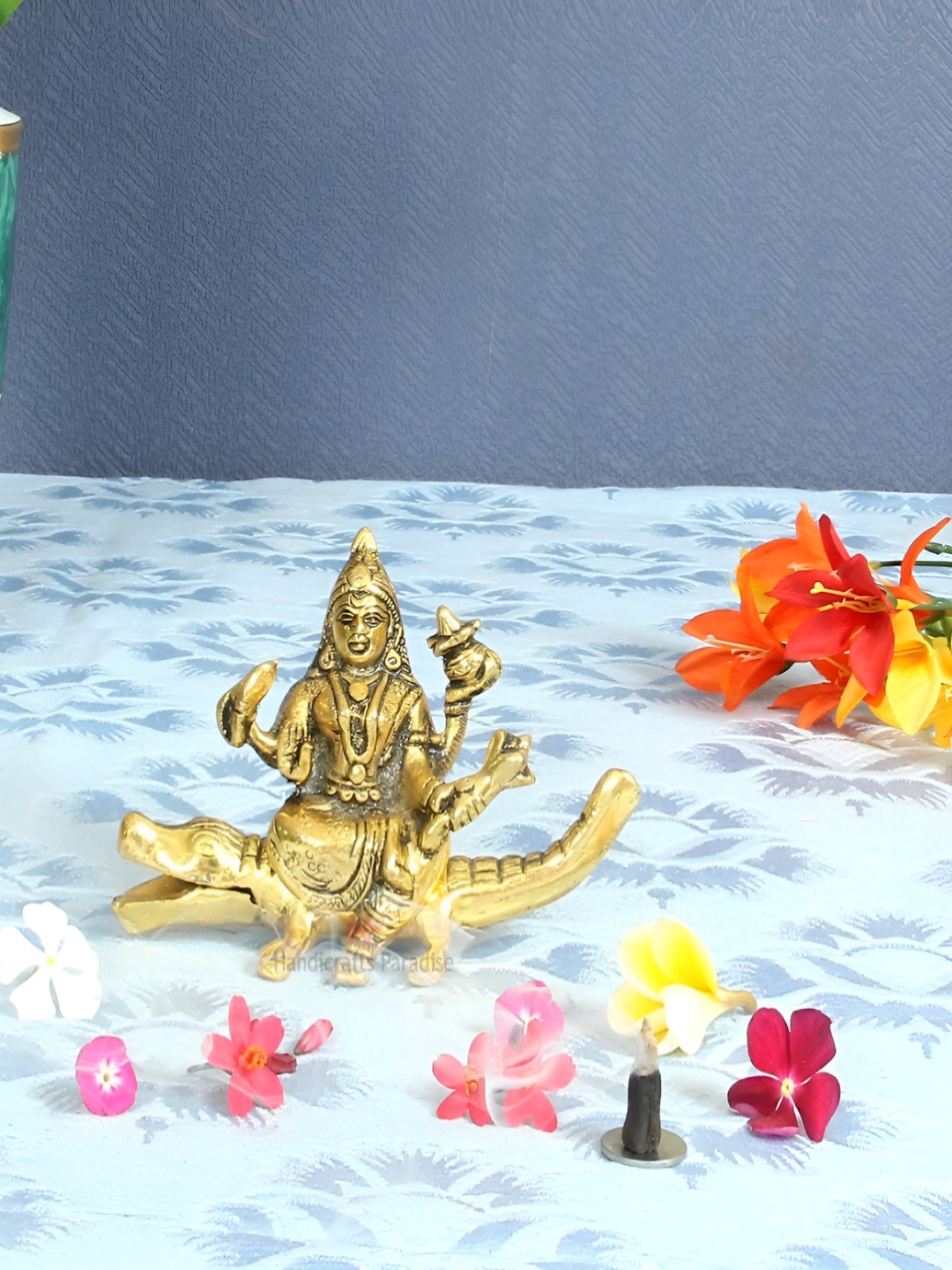 HANDICRAFTS PARADISE Godess Ganga Gold Metal Metallic Prayer Room Medium Showpiece - 2.1 Inches