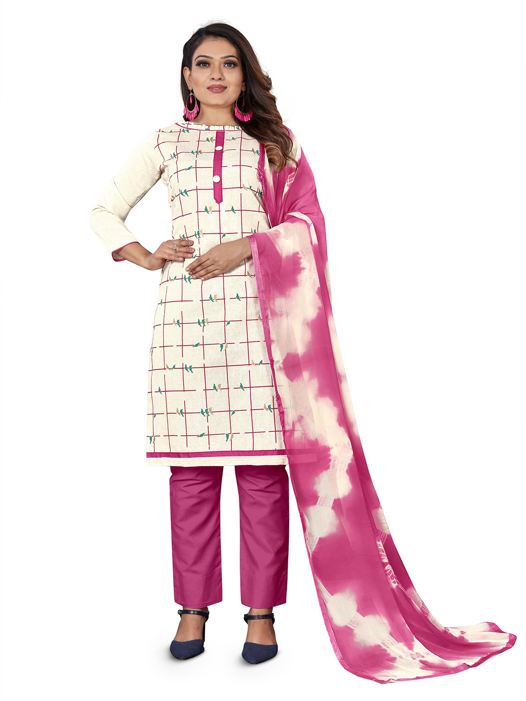 MANVAA Checked Unstitched Pure Cotton Dress Material