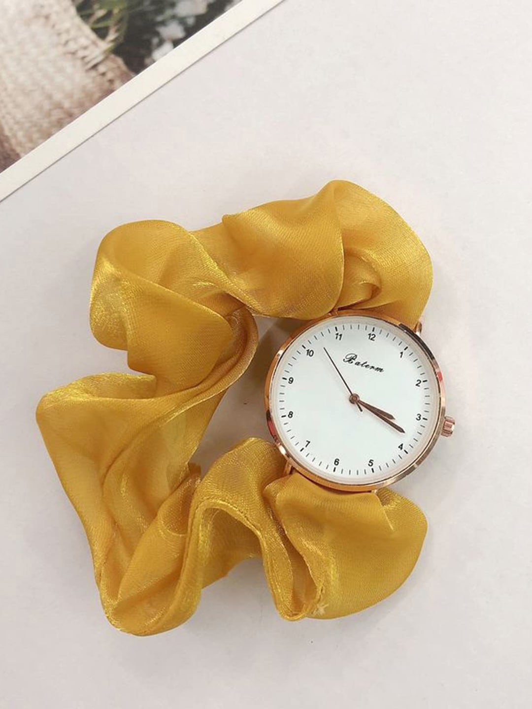 FIMBUL Women Bracelet Style Straps Analogue Automatic Scrunchie Watch Watch-YLW-01