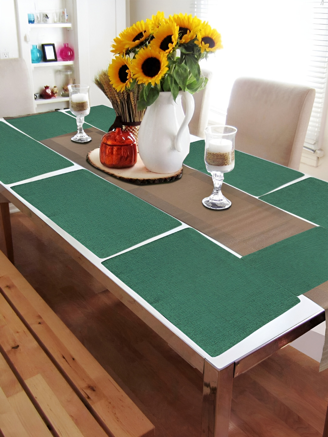 FABURAA Green 8 Pieces Jute Rectangle Table Placemats