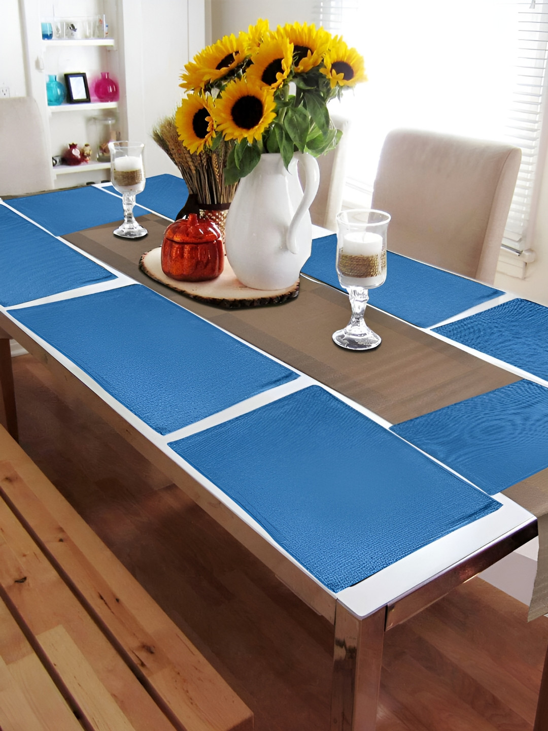 FABURAA Blue 8 Pieces Jute Rectangular Table Placemats