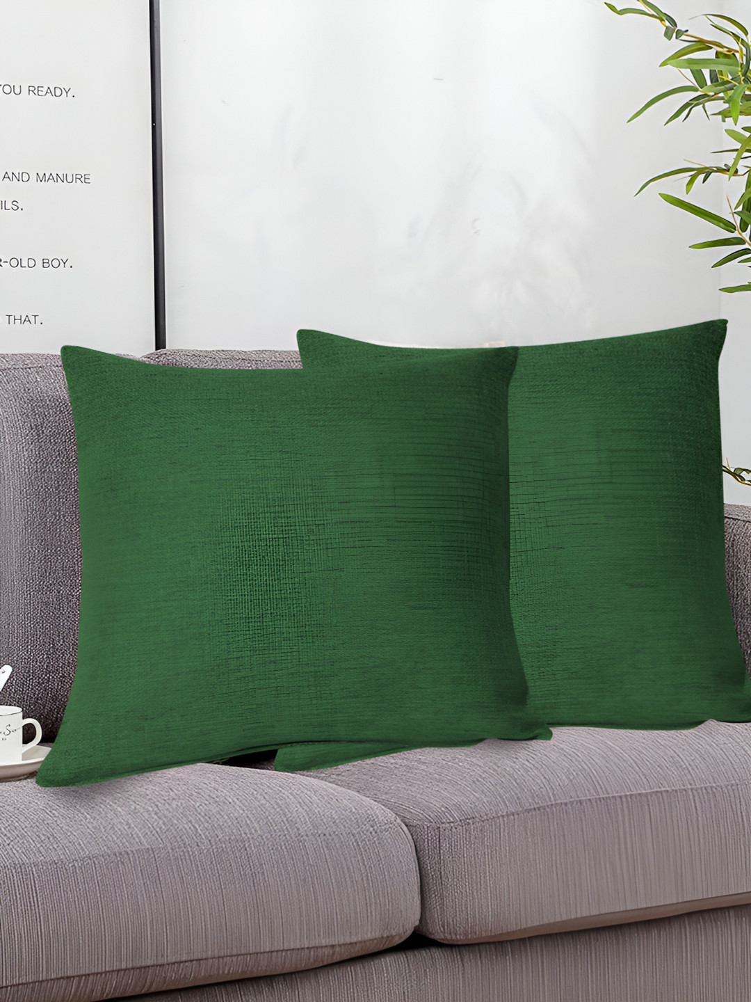 FABURAA Green Jute Durable 2 Piece Square Cushion Covers -20x20In