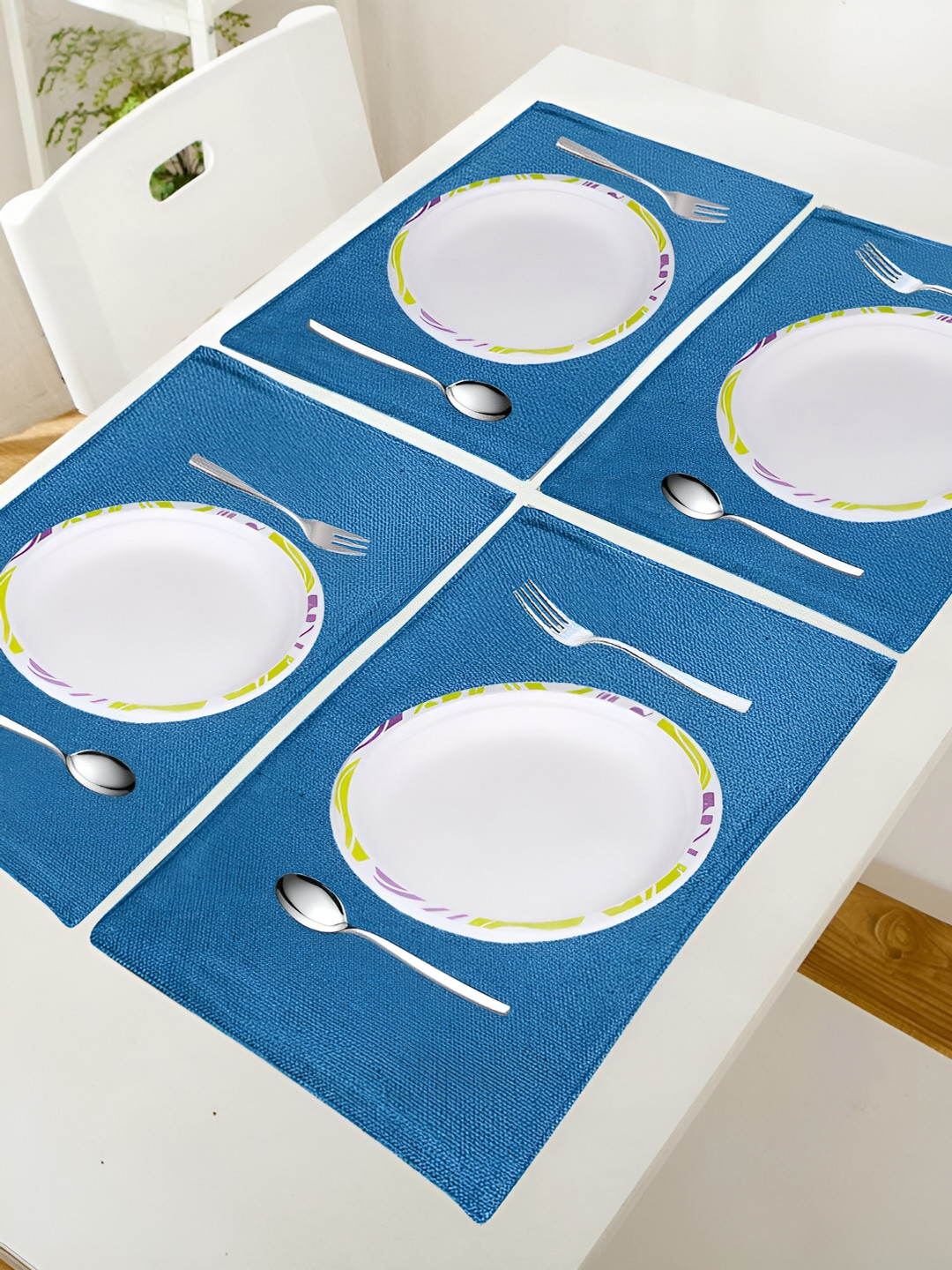 FABURAA Blue 4 Pieces Jute Rectangular Table Placemats