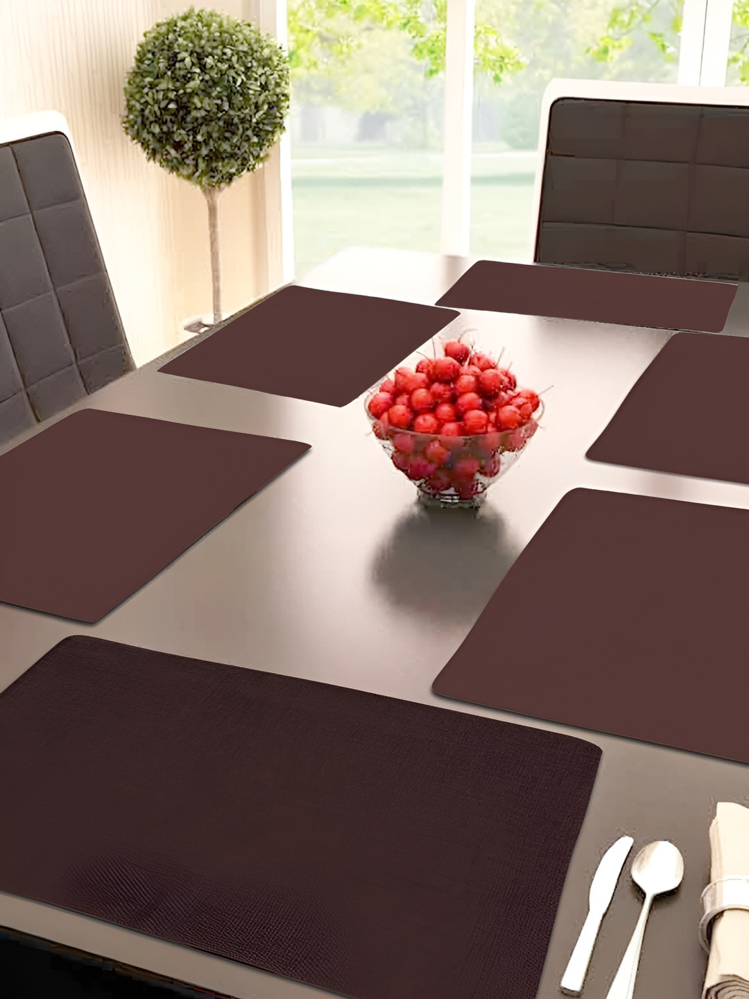 FABURAA Brown 6 Pieces Jute Rectangle Table Placemats