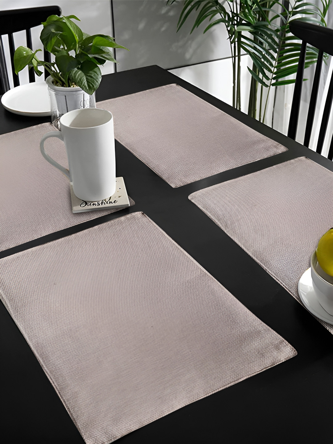 FABURAA  Beige 4 Pieces Jute Rectangle Durable Table Placemats