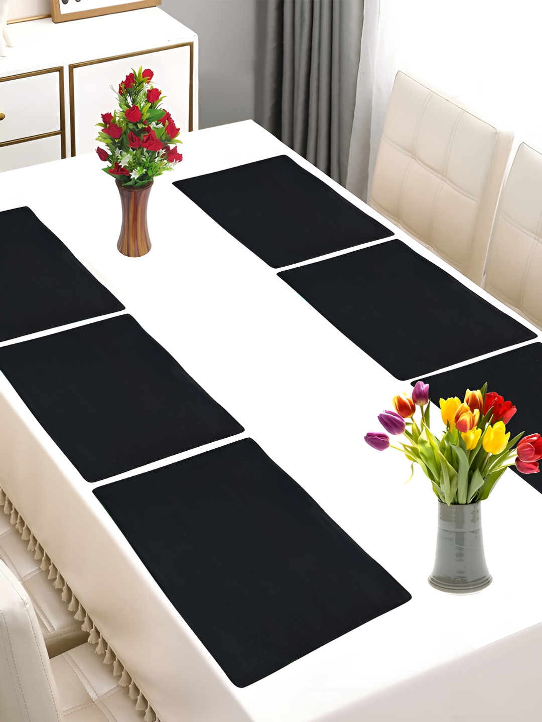 FABURAA Black 6 Pieces Jute Rectangular Table Placemats