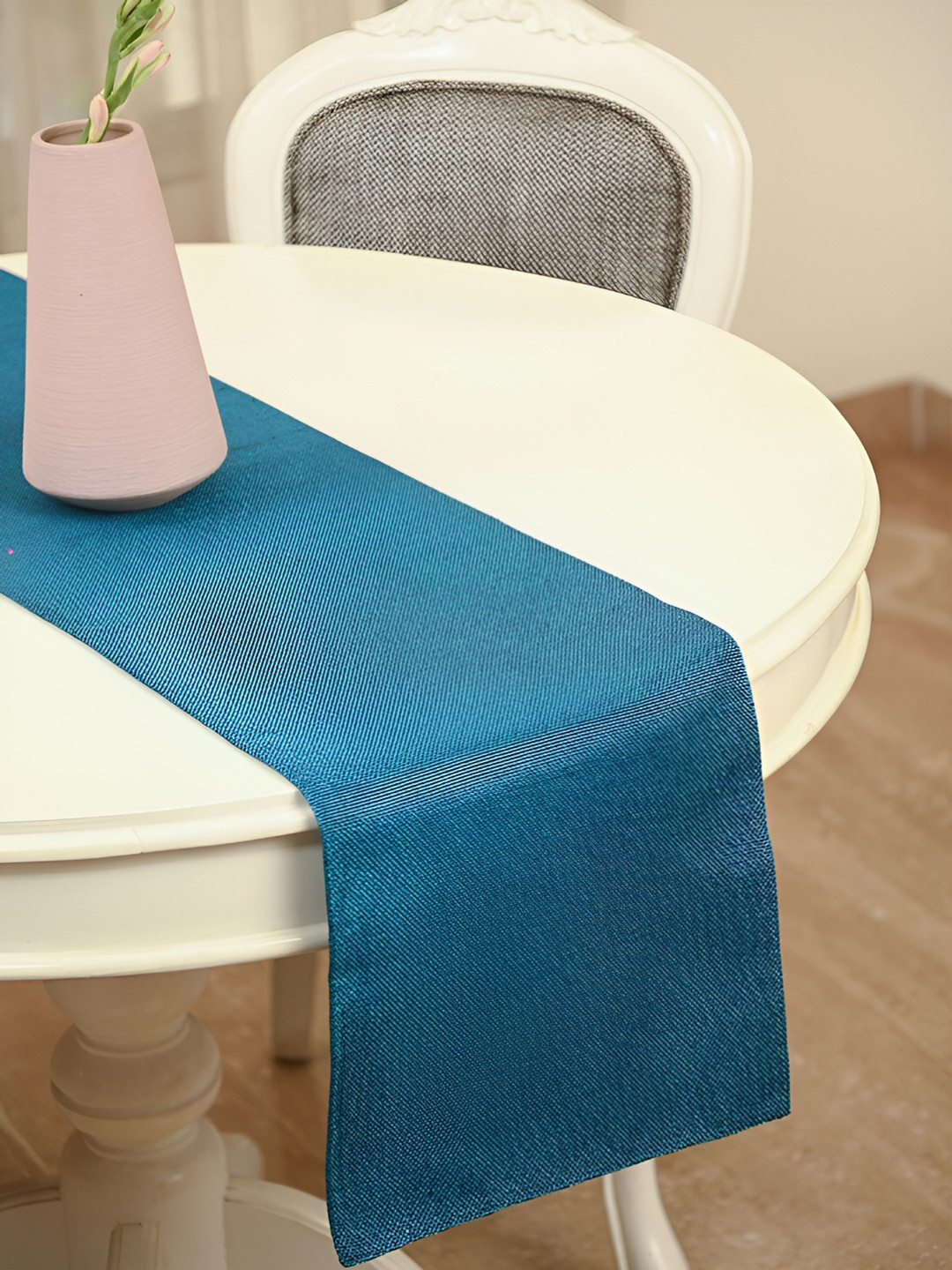 FABURAA Blue Self Design Pure Jute Table Runner