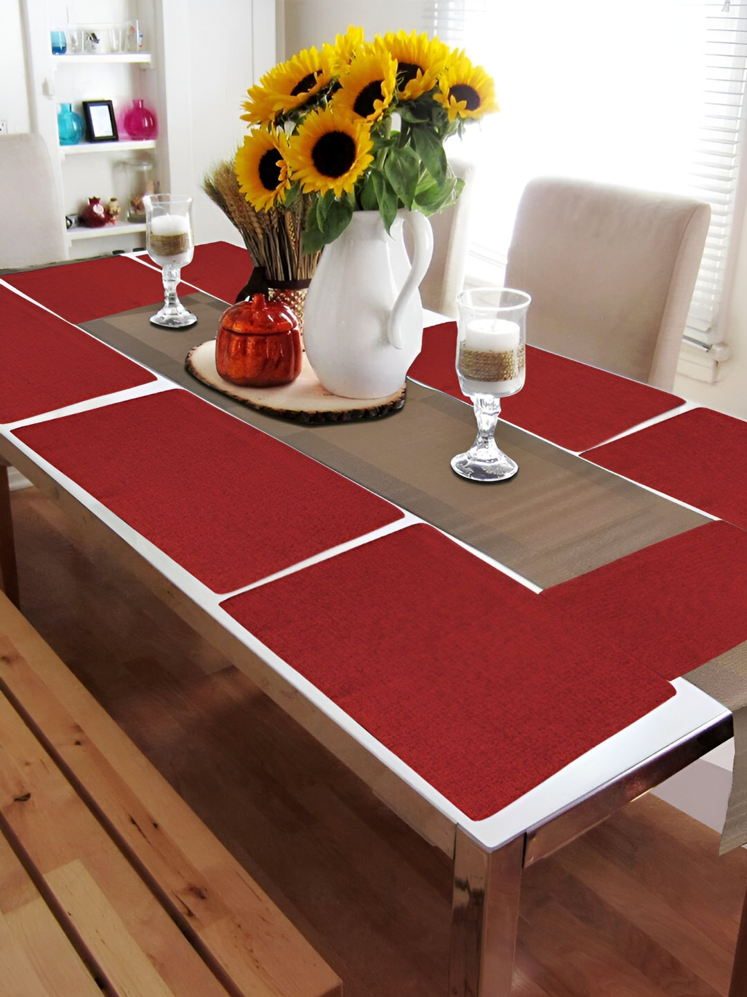 FABURAA Red 8 Pieces Jute Rectangle Table Placemats