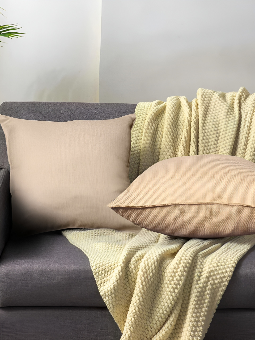 FABURAA Gold Jute Silk Durable 2 Pcs Square Cushion Covers - 16 x 16 In