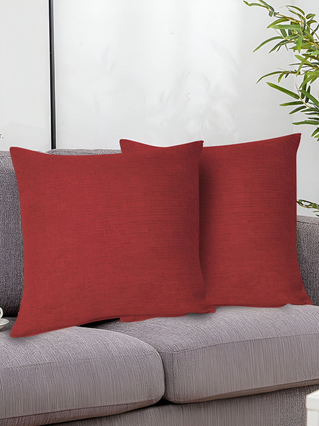 FABURAA High-Quality Red Polyester Silk Ultra Soft 2 Pcs Textured Cushion Covers -18x18In