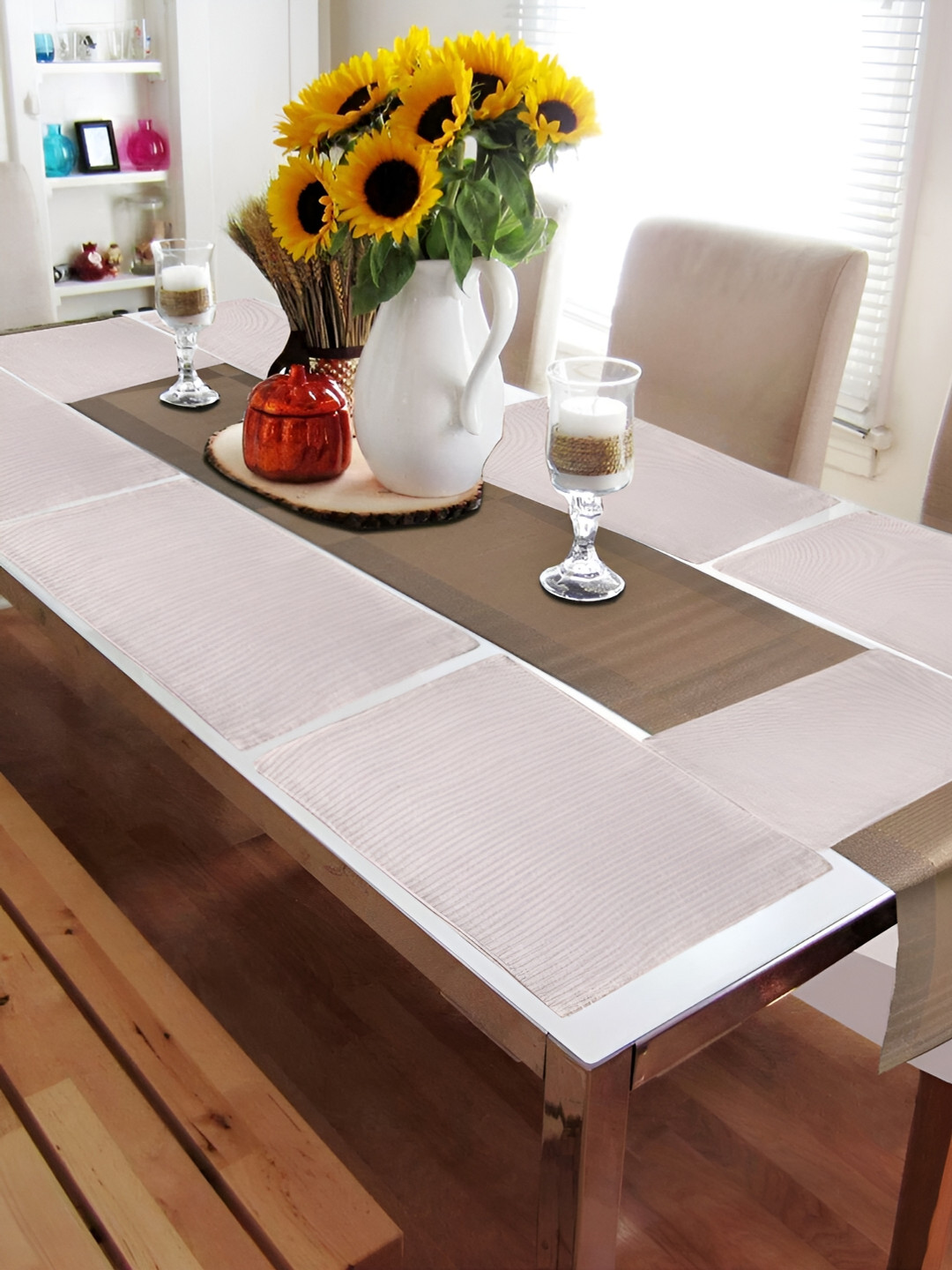 FABURAA Taupe 8 Pieces Jute Rectangle Table Placemats
