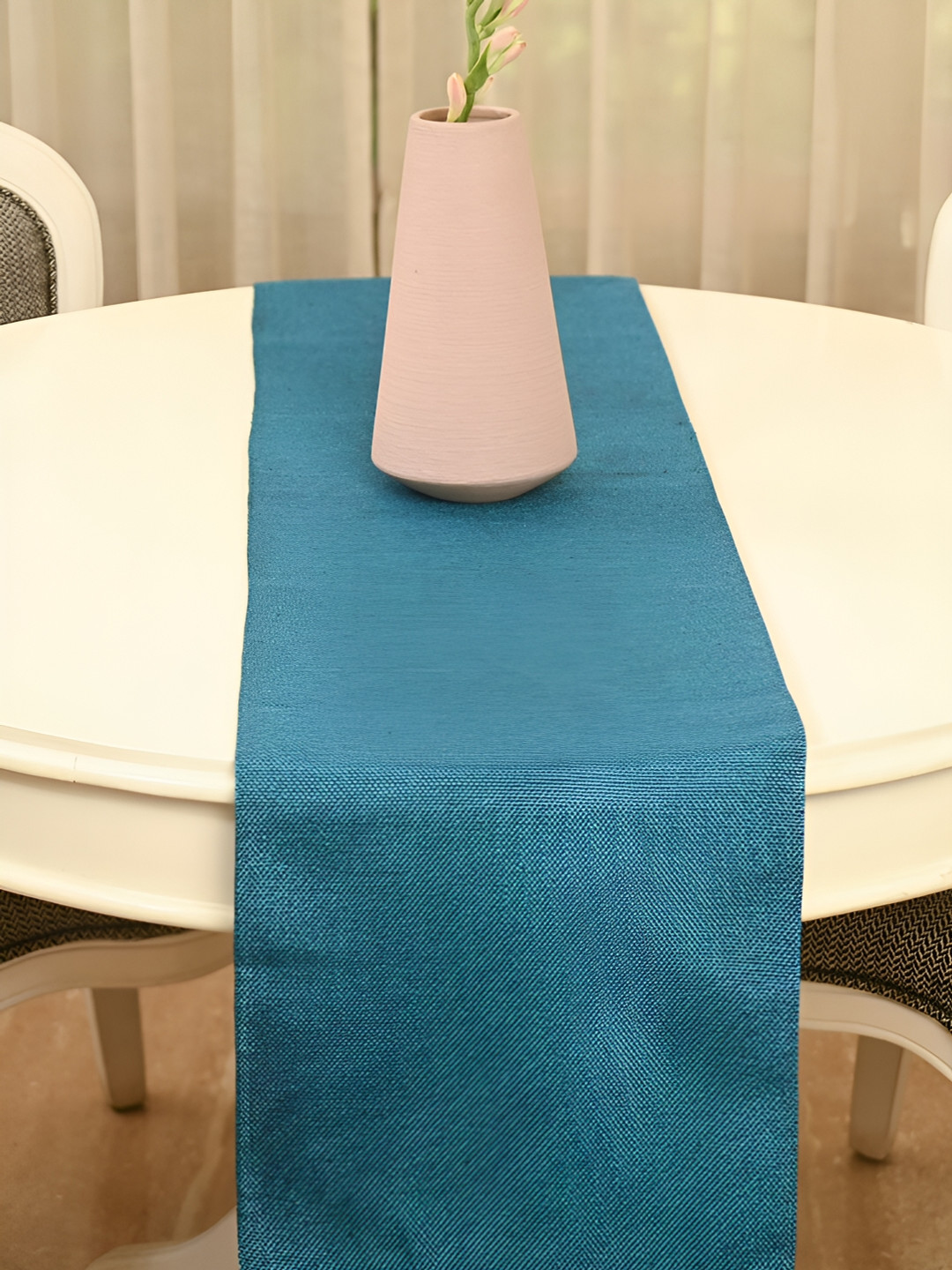 FABURAA Blue Self Design Pure Jute Table Runner