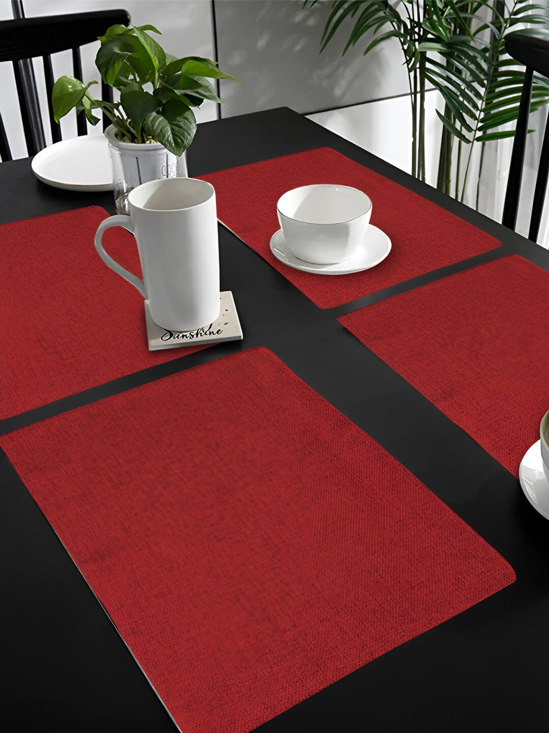 FABURAA 4 Pieces Red Textured Jute Table Placemats
