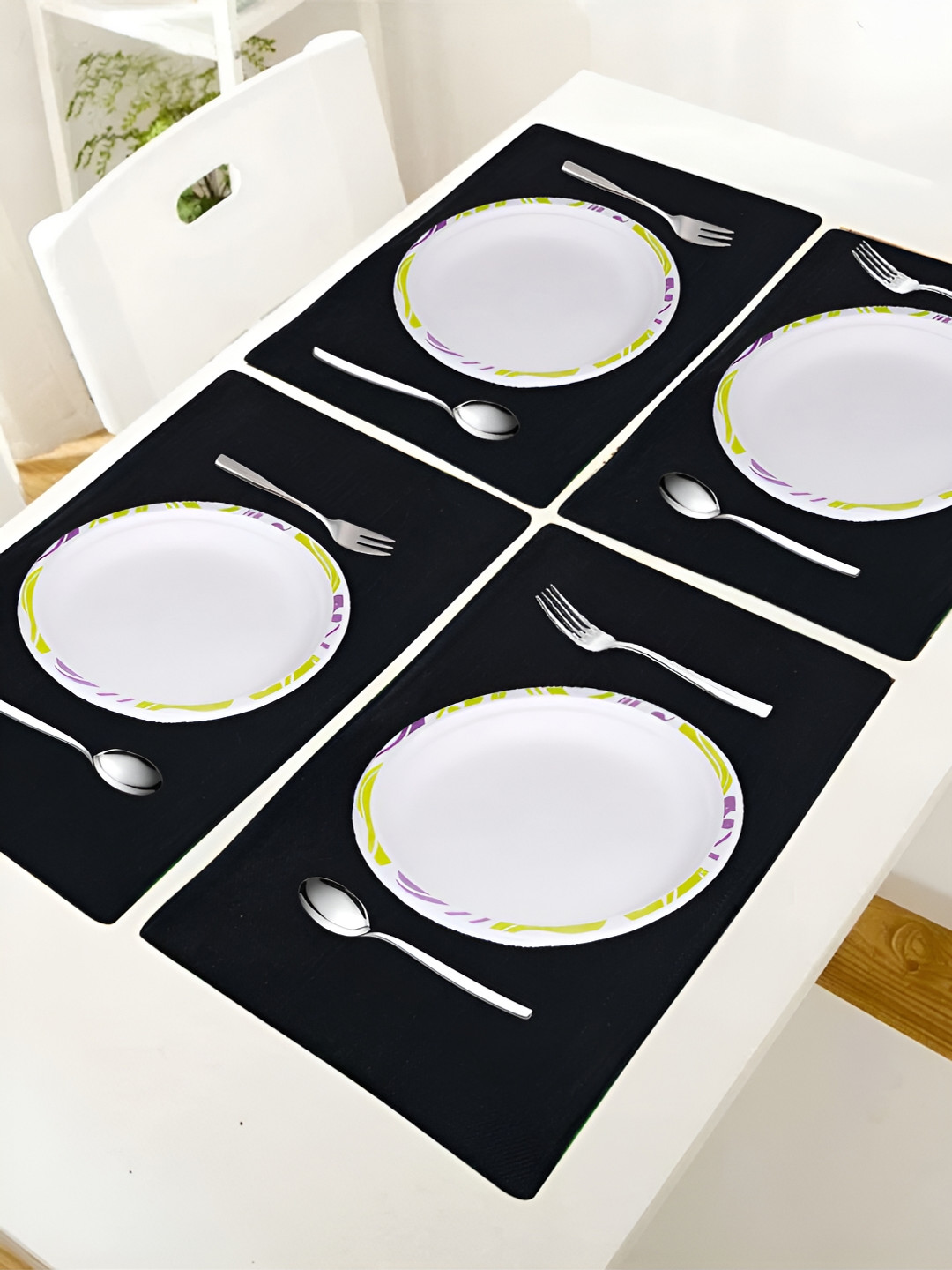 FABURAA Black 4 Pieces Jute Rectangular Durable Table Placemats