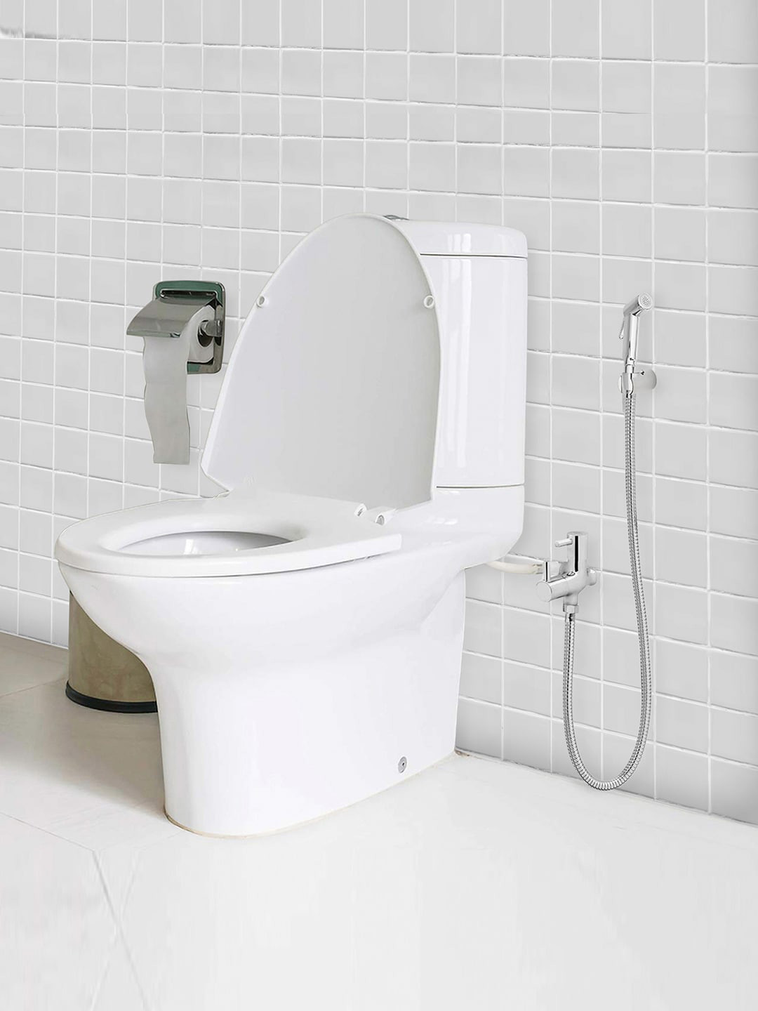 Kuber Industries Silver-Toned Stainless Steel Toilet Brush Holder