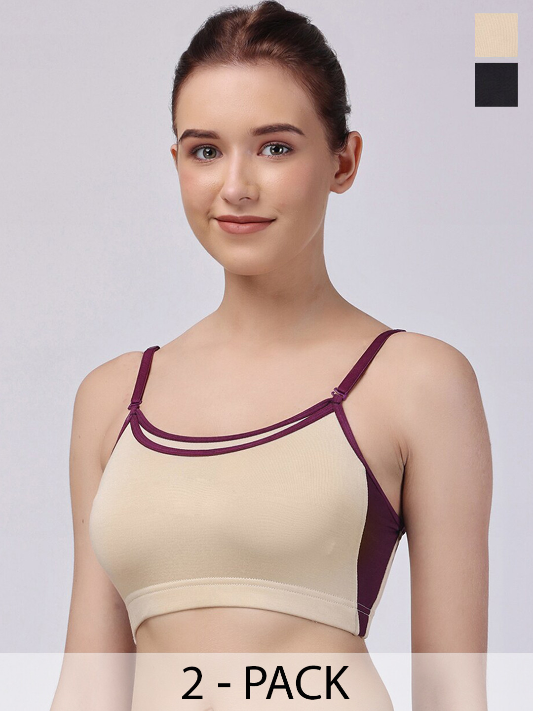 Floret Pack of 2 Colourblocked Full Coverage Removable Padding Training Sports Bra