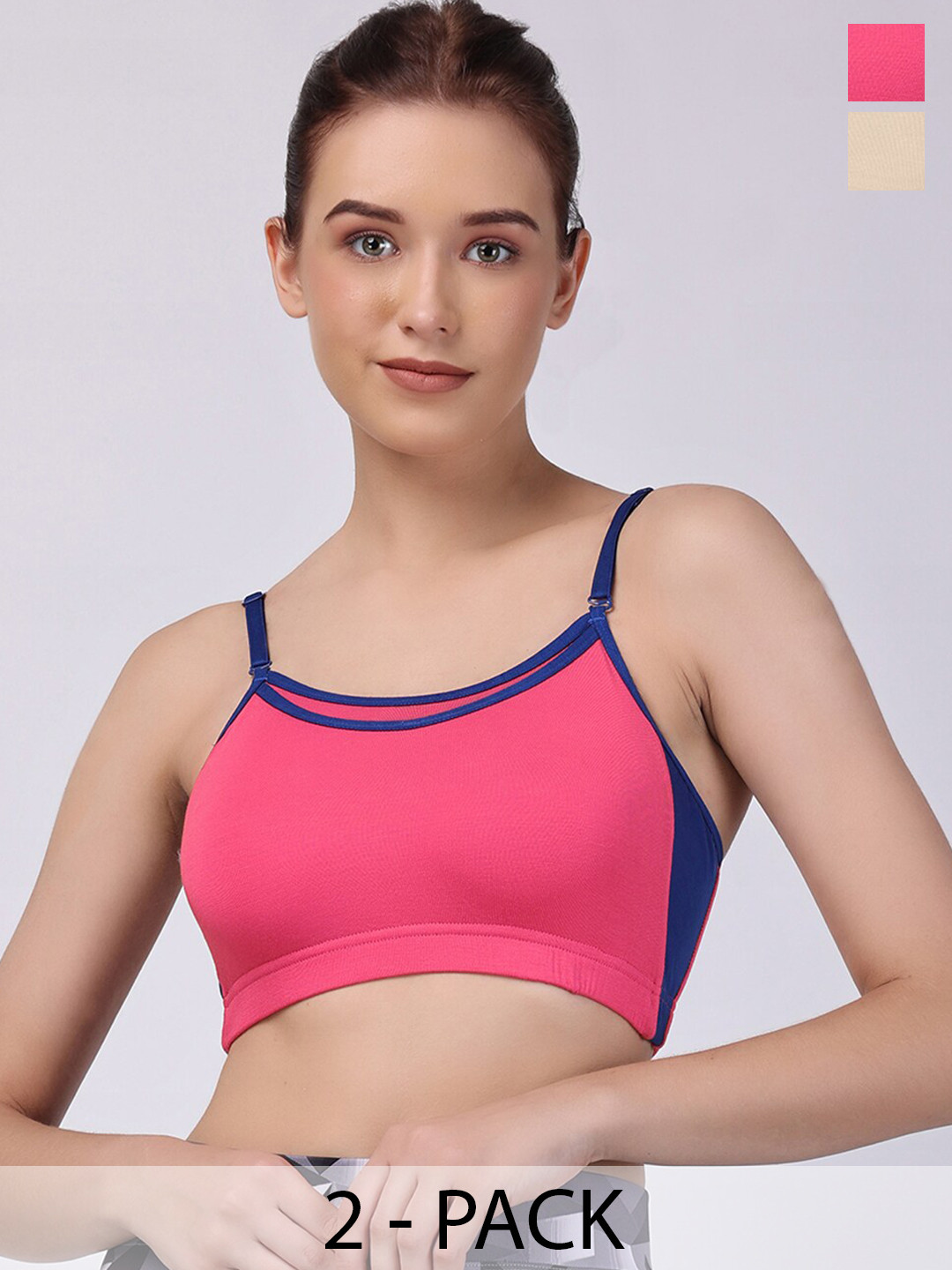 Floret Pack of 2 Colourblocked Removable Padding Full Coverage Training Sports Bra