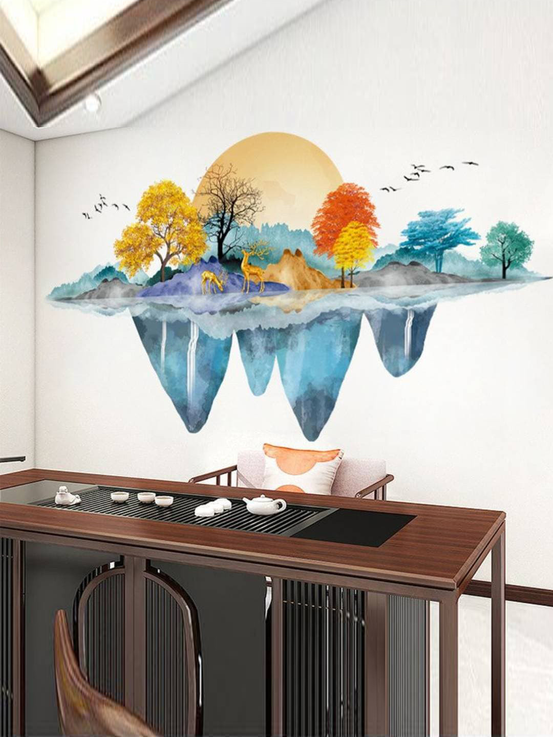 Jaamso Royals Blue & Yellow Landscape-Printed Self-Adhesive Waterproof Wall Stickers