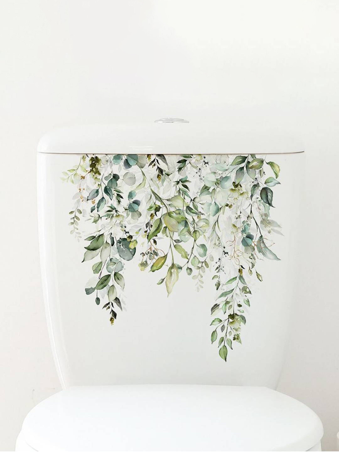 Jaamso Royals Grey & Green Leaf Flower Printed Self-Adhesive Wall Toilet Sticker