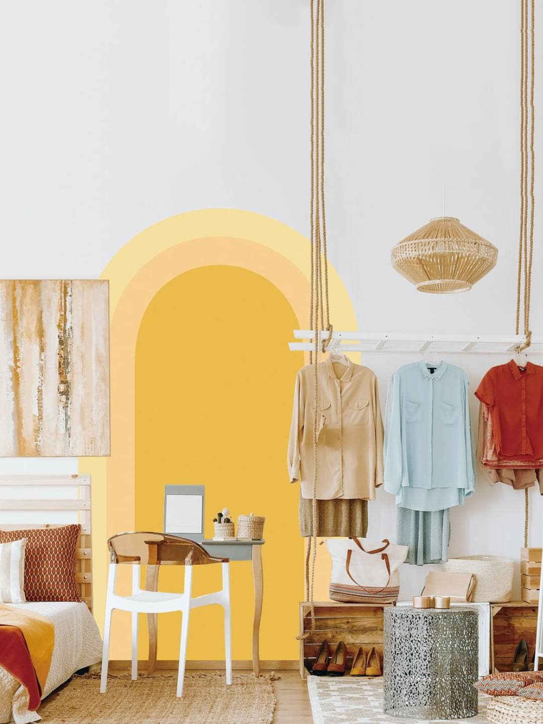 Jaamso Royals Yellow & Pink Printed Self-Adhesive Wall Sticker