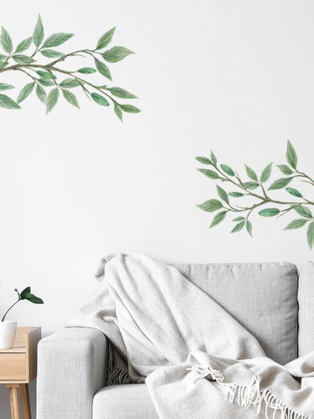 Jaamso Royals Green Leaves With Branches Self-Adhesive Wall Sticker