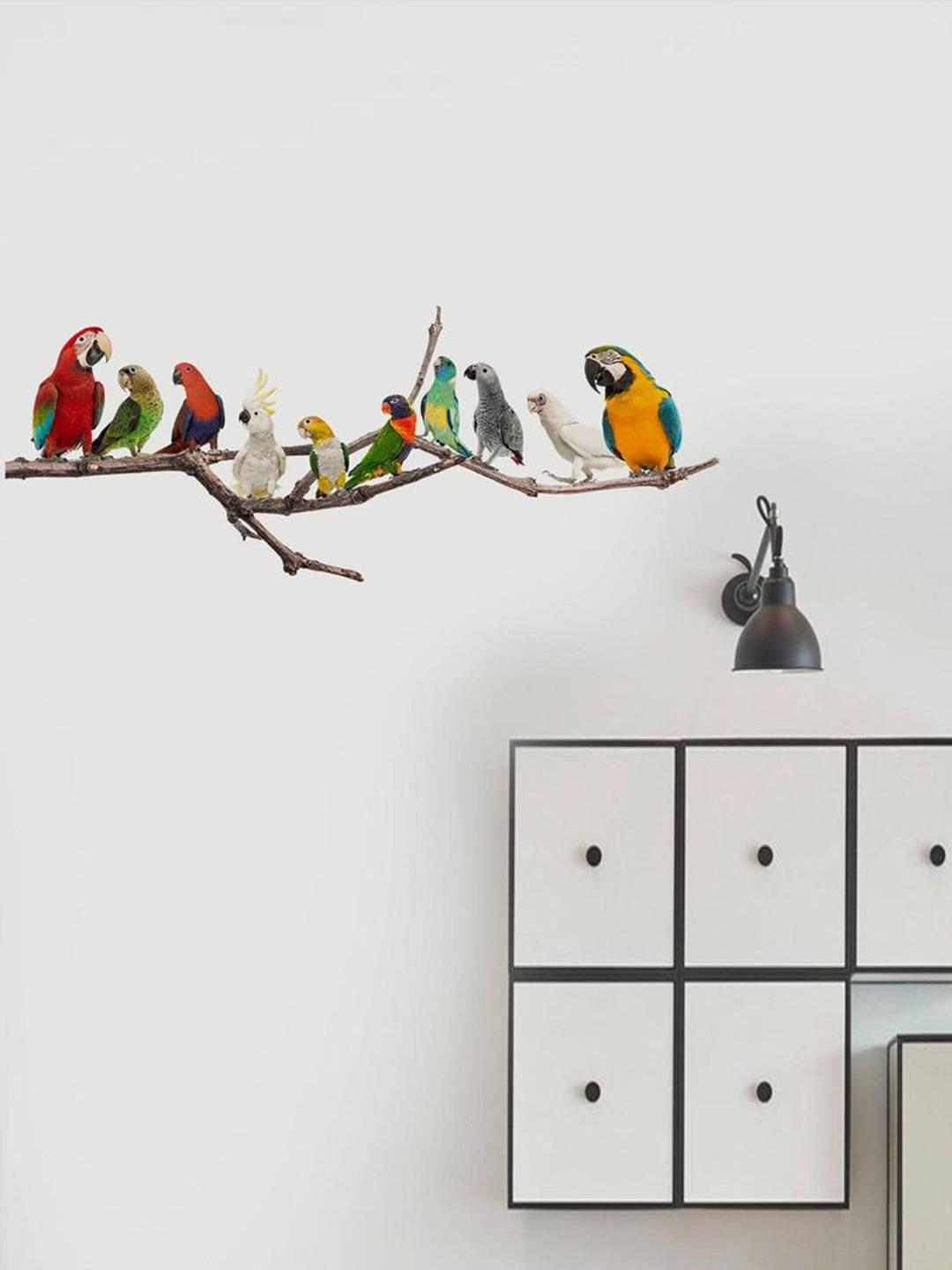 Jaamso Royals Red & Green Colorfull Birds Sitting Printed Self-Adhesive Wall Sticker