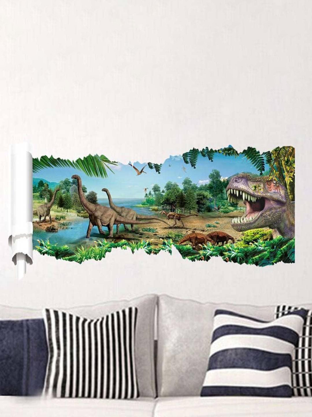 Jaamso Royals Blue & Green 3D Dinosaur Printed Self-Adhesive Wall Sticker