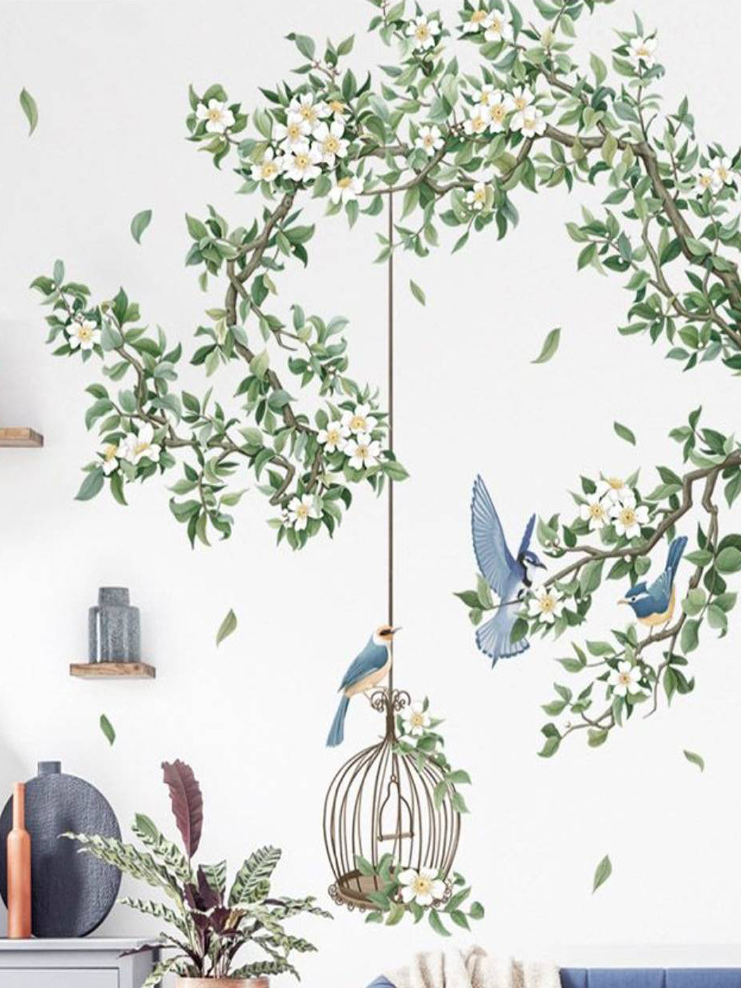 Jaamso Royals Blue & Green 2 Pcs Tree Printed Self-Adhesive Wall Sticker