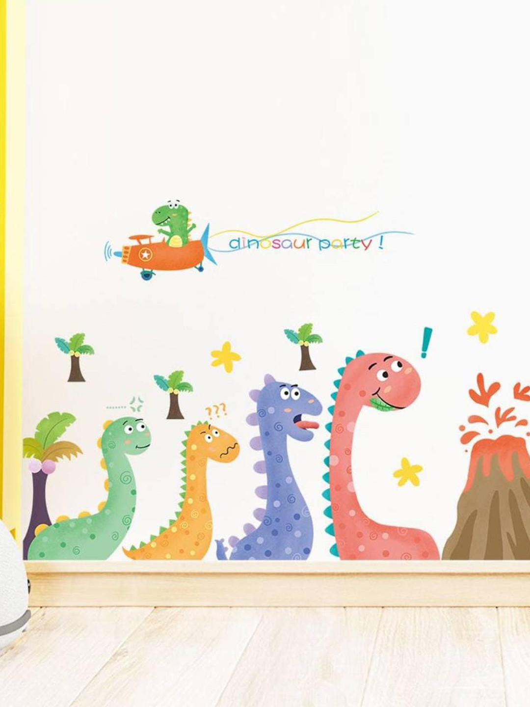 Jaamso Royals Yellow & Blue Dinosaur-Printed Self-Adhesive Waterproof Wall Stickers