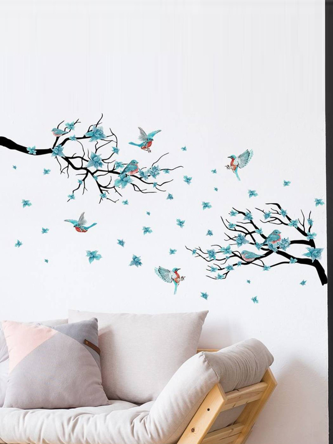 Jaamso Royals Blue & Black Branches & Birds-Printed Self-Adhesive Waterproof Wall Stickers