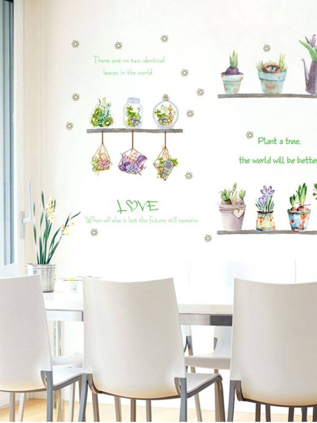 Jaamso Royals Green & Purple Potted Plants Printed Self-Adhesive Wall Sticker