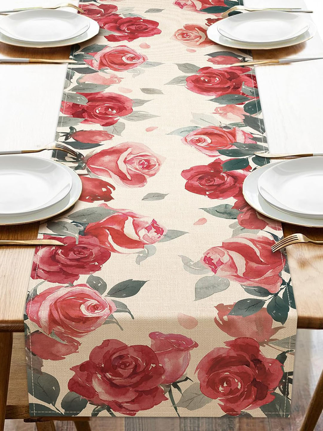 AAZEEM Beige & Red Printed Durable Table Runners