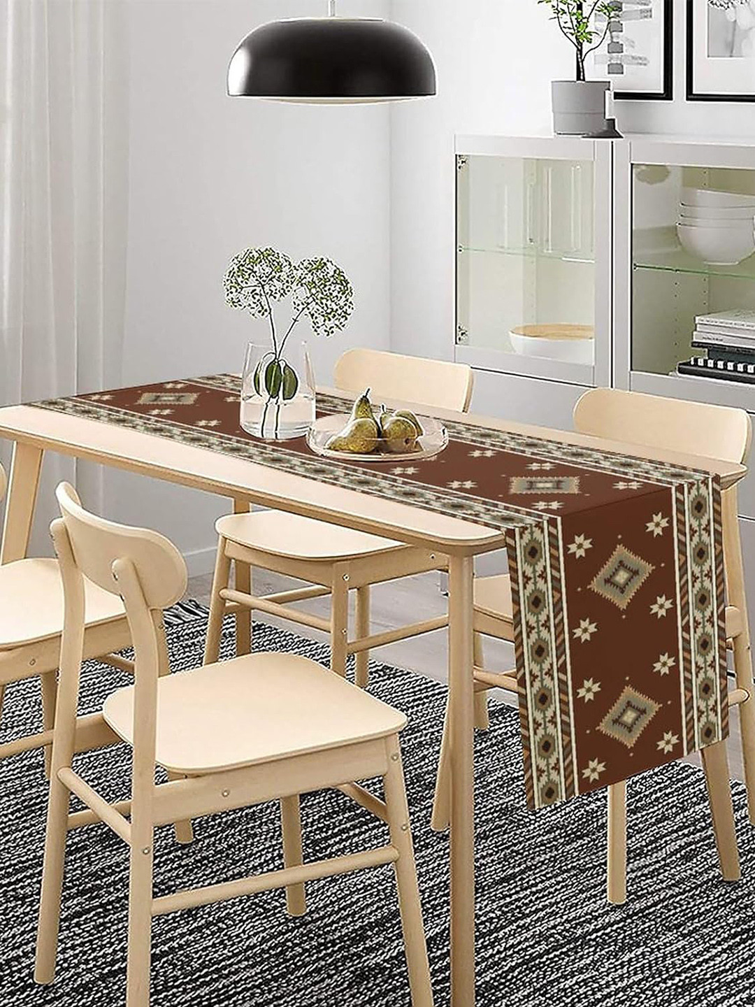 AAZEEM Brown & White Printed Durable Table Runners
