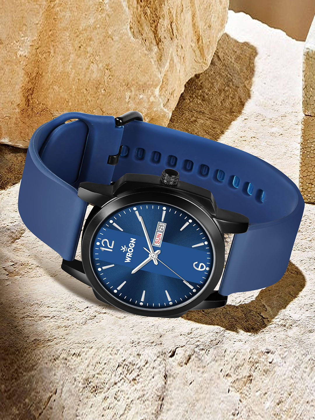 WROGN Men Brass Embellished Dial & Embellished Straps Analogue Watch WR-6604-Blue