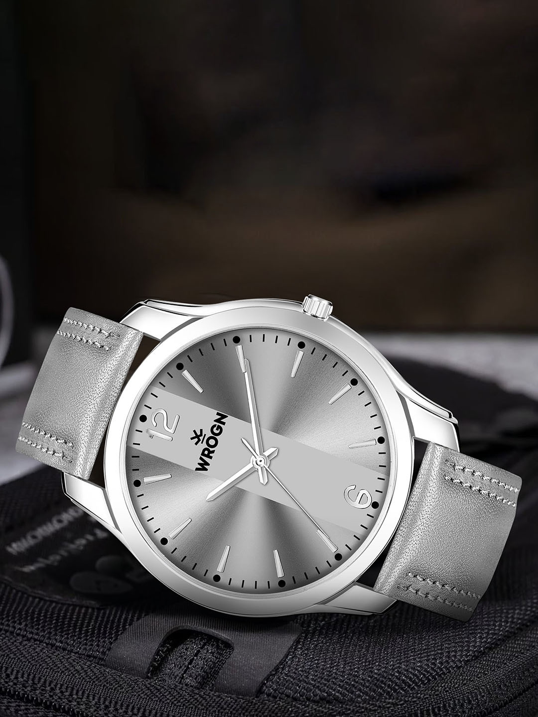 WROGN Men Leather Straps Analogue Watch WR-6602-Grey