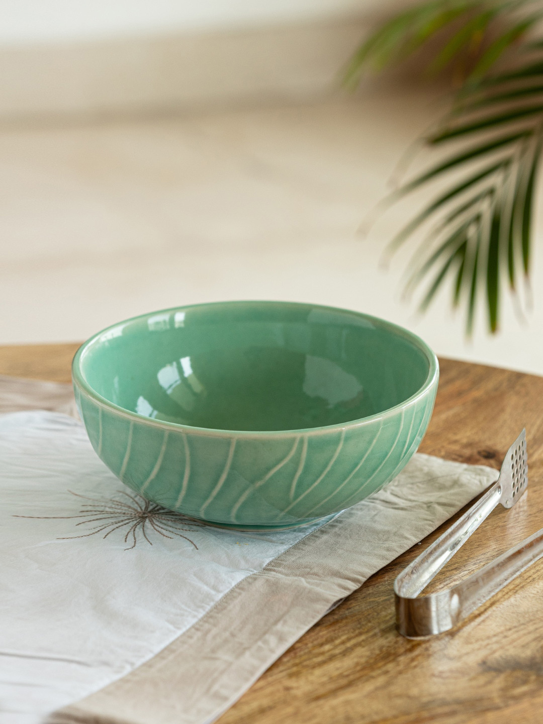 ExclusiveLane Sea Green Hand Glazed Ceramic Serving Bowl 1410 ml