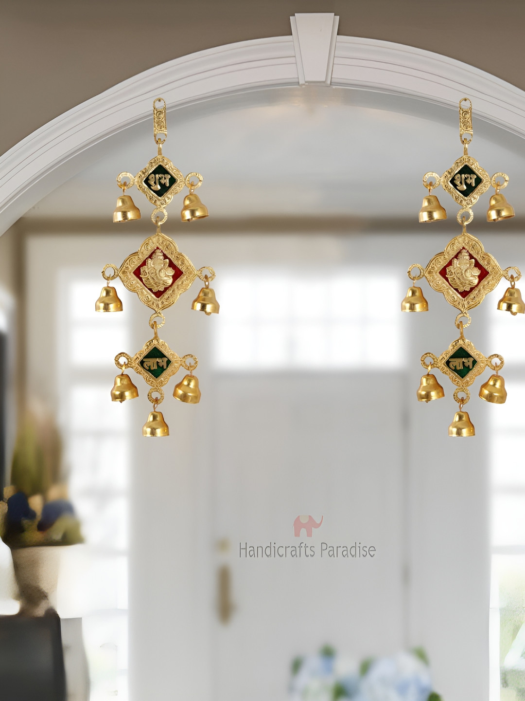 HANDICRAFTS PARADISE Ganesha motif with bells Metal Glossy 2Pcs Wall Hangings-15.1In