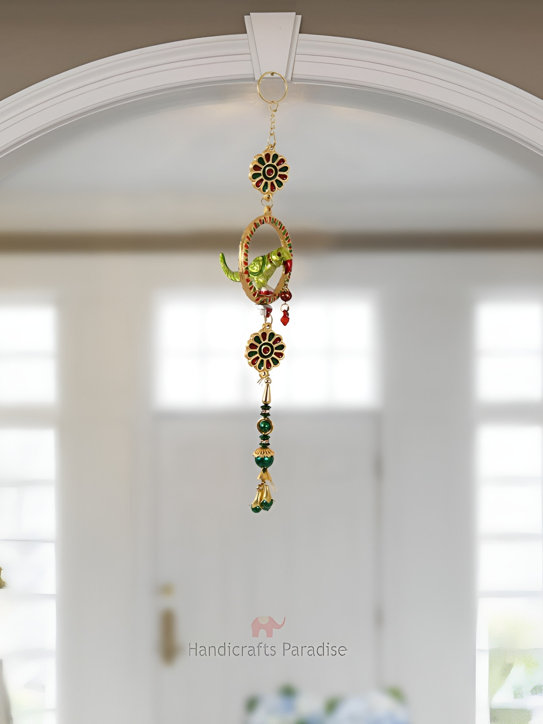 HANDICRAFTS PARADISE Parrot Metal Floral Glossy Hanging Hall Wall Hangings-13In