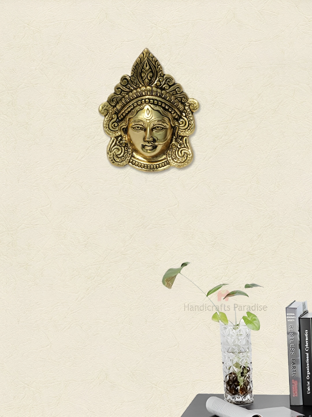 HANDICRAFTS PARADISE Godesses Tara Metal Ethnic Motifs Glossy Hanging Hall Wall Masks-6In