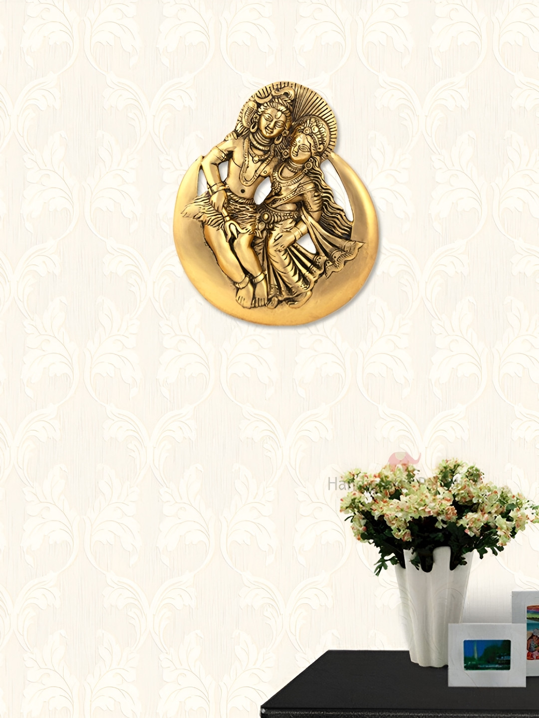 HANDICRAFTS PARADISE Shiv Parvati Metal Ethnic Motifs Glossy Hall Spiritual Wall Decor-9In
