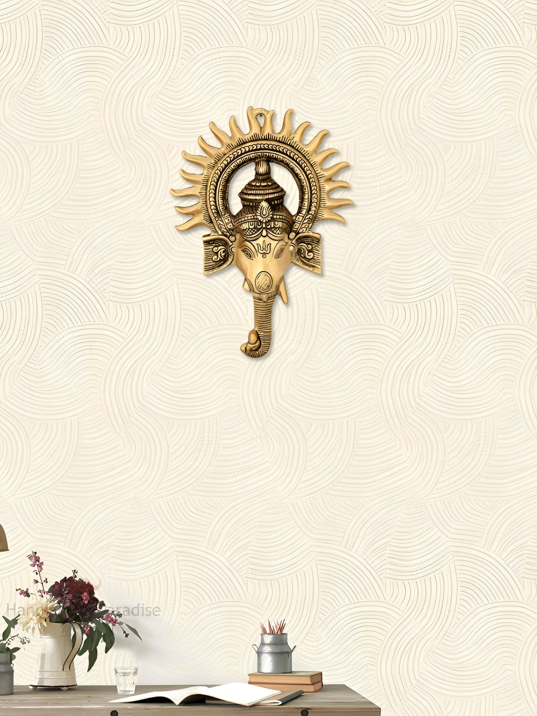 HANDICRAFTS PARADISE ganesha big sun Metal Glossy Spiritual Wall Decor-10.2In
