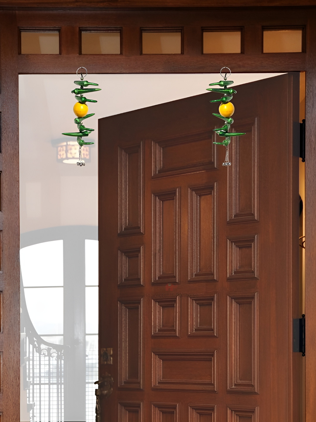 HANDICRAFTS PARADISE Neembu Green Mirch Metal Matte Hanging Hall 2Pcs Wall Hangings-9.1In